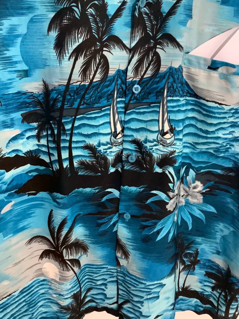 Tropical Button Short Sleeve Shirt Men XL Blue Tones - Picture 4 of 9